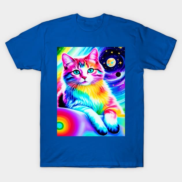 Colorful Cosmic Anime Cat T-Shirt by MONLart